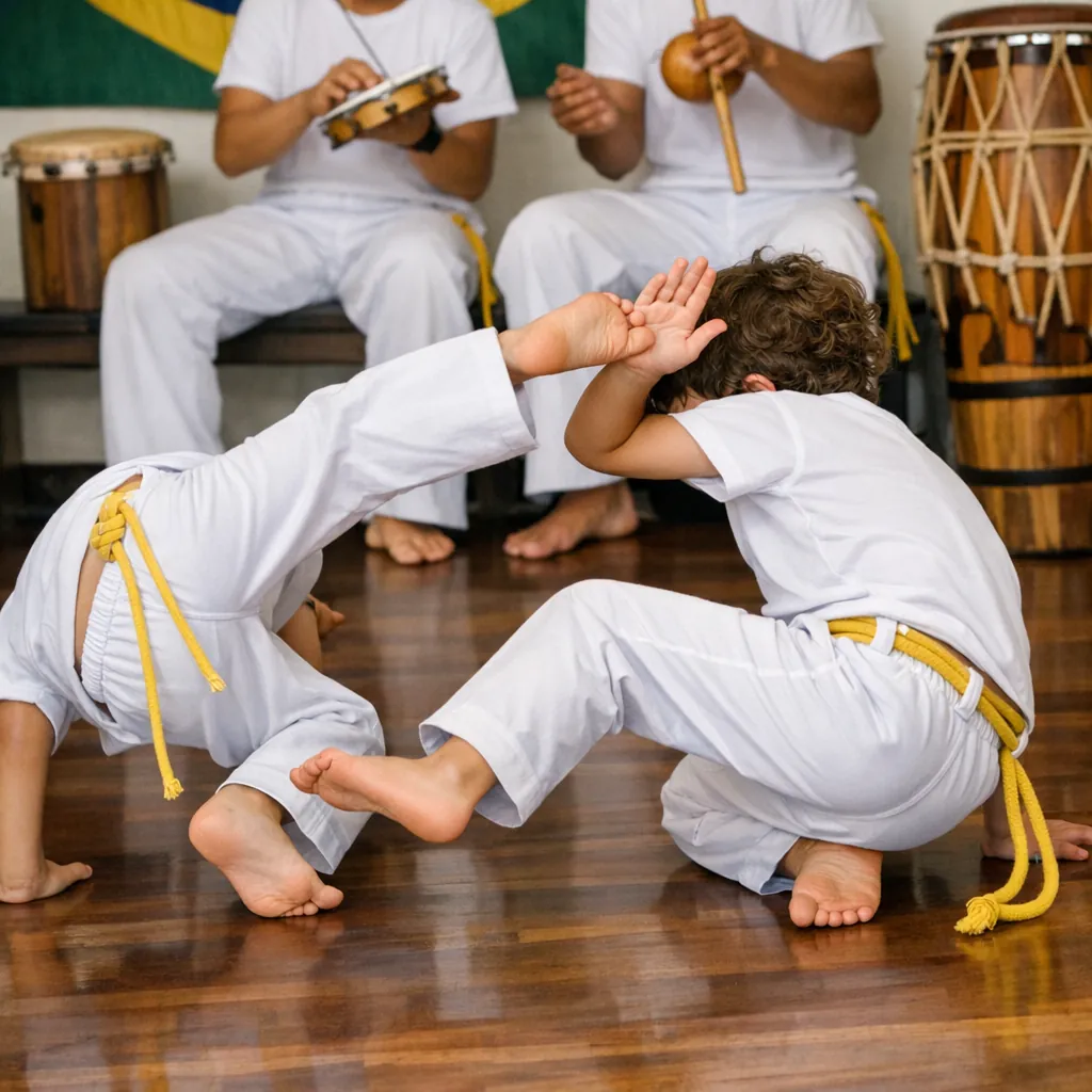 Roda de capoeira com berimbau e instrumentos